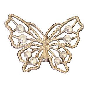 Vintage Silver Tone Butterfly Brooch Pin Rhinestone Accent 2.5" x 2" Unsigned
